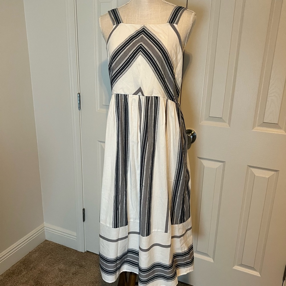 Women’s Madison Cotton MIDI Dress | Small | Blue, Grey, and White stripes
